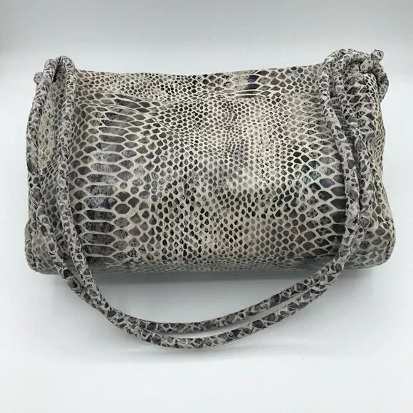 Elliott Lucca Gray Snakeskin Leather Style Pocket Double Handle Shoulder Bag - Picture 12 of 16